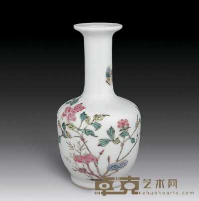 清雍正 粉彩花卉瓶 高17.5cm